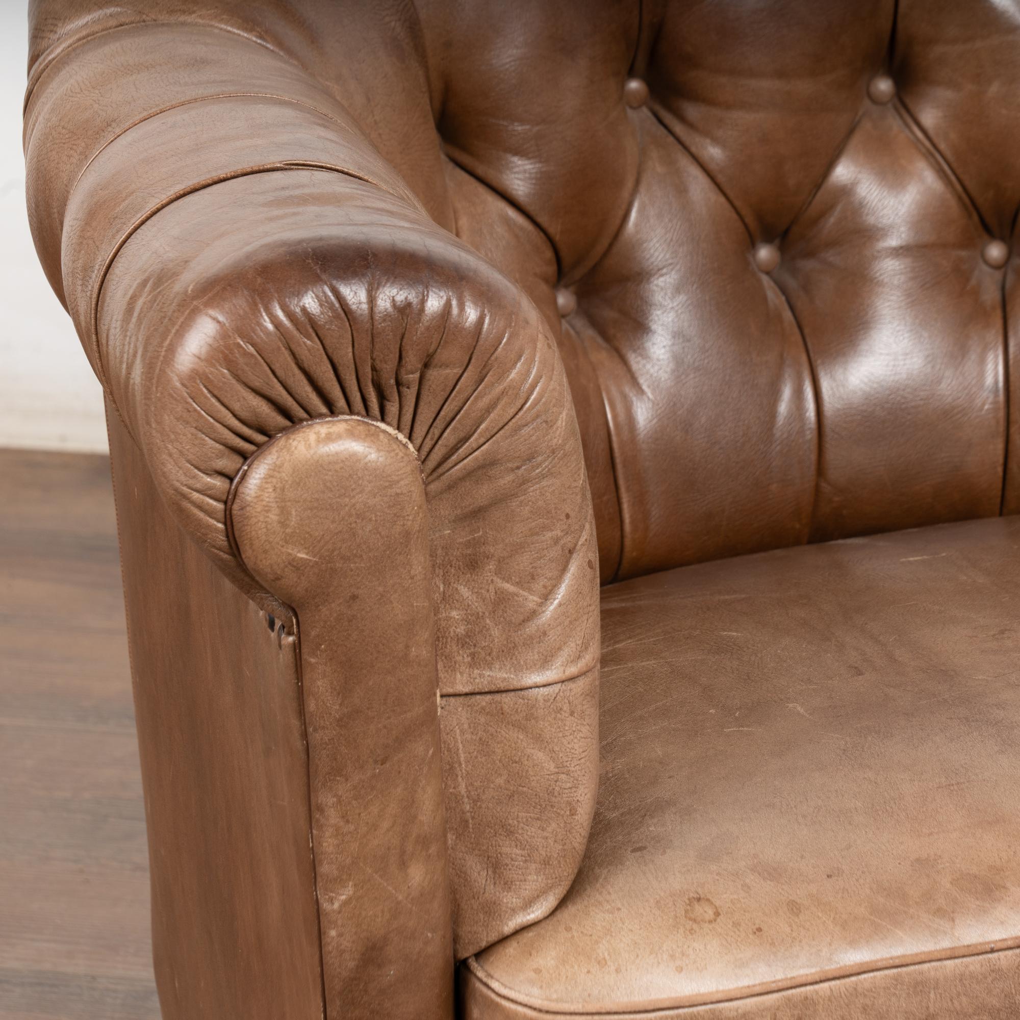 Pair, 20th Century Brown Leather Barrel Back Club Chairs, Sweden 1