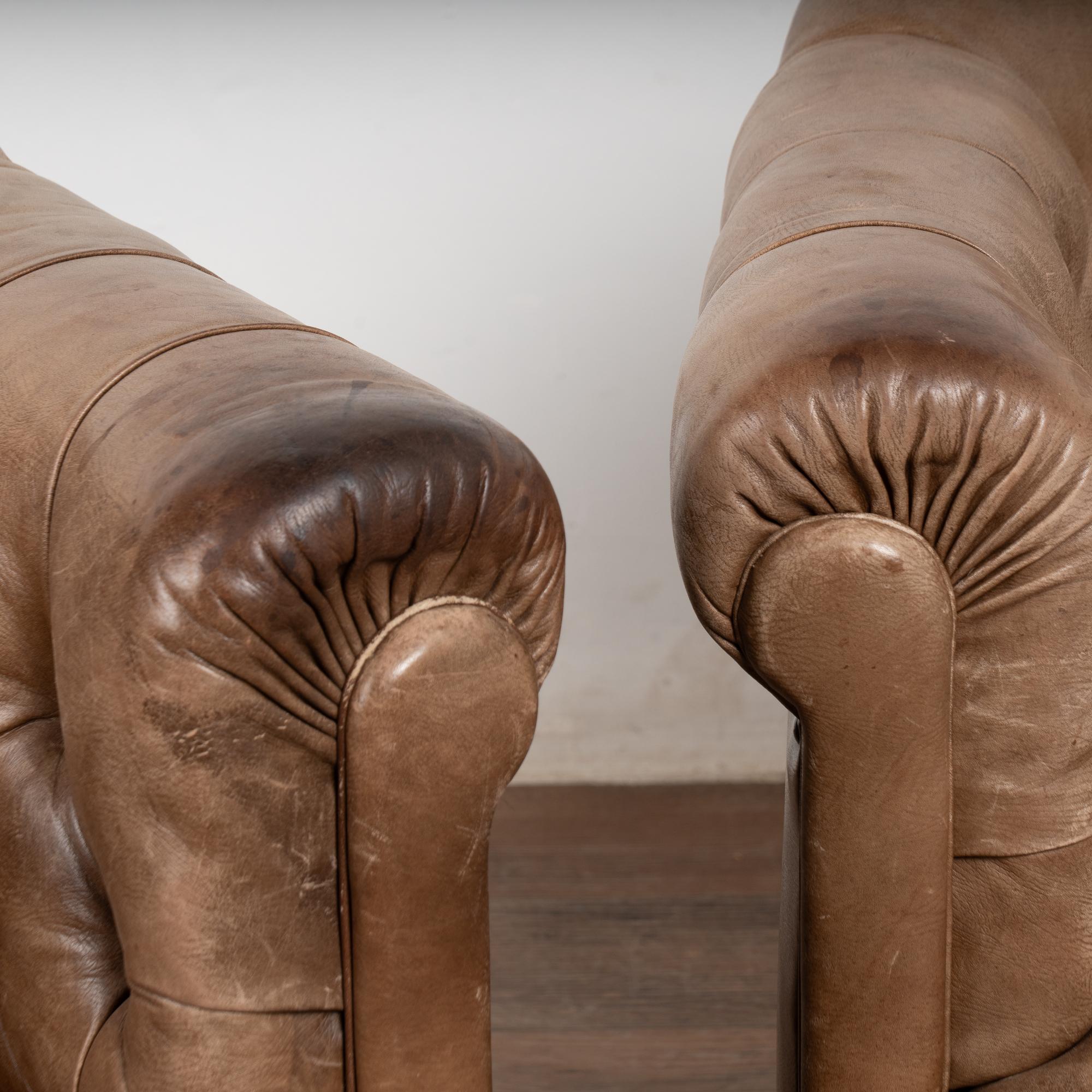 Pair, 20th Century Brown Leather Barrel Back Club Chairs, Sweden 3
