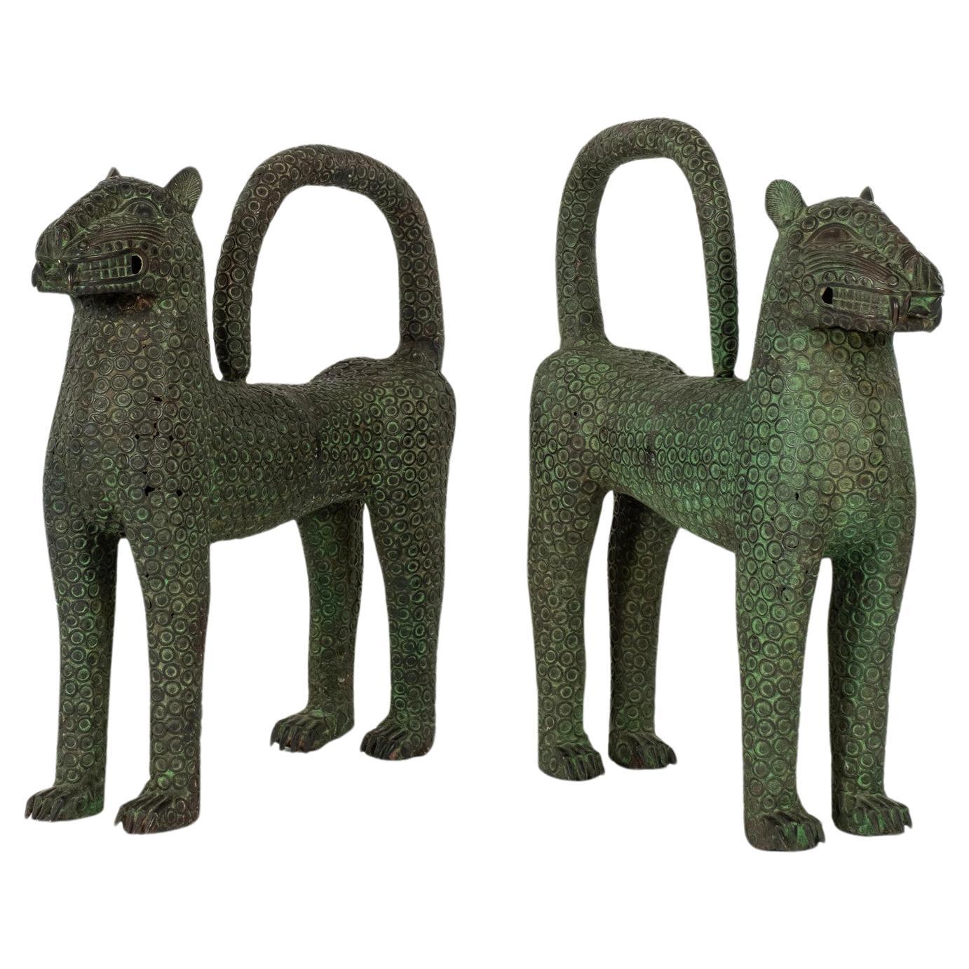 Pair 20th Century Byzantine Style Bronze Leopards