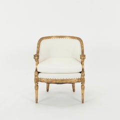 Pair 20th Century Empire Style Gold Gilt Ram Heads Bergère or Tub Chair
