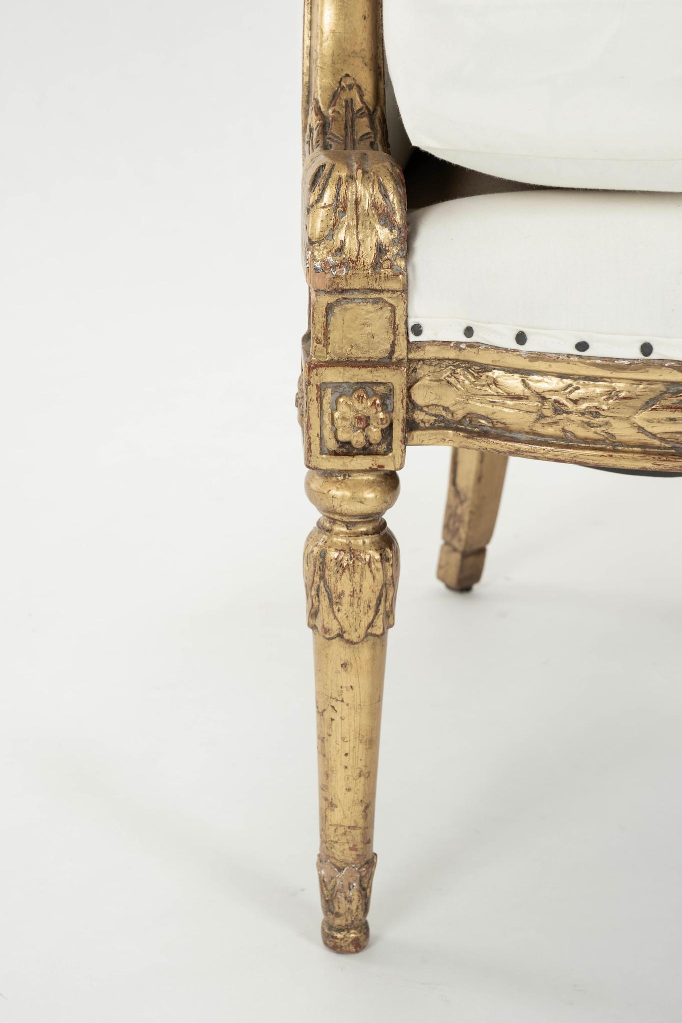 Pair 20th Century Empire Style Gold Gilt Ram Heads Bergère or Tub Chair 2