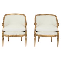 Vintage Pair 20th Century Empire Style Gold Gilt Ram Heads Bergère or Tub Chair