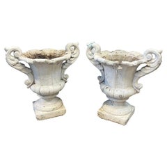 Pair 20th Century French Cast Stone Garden Urns