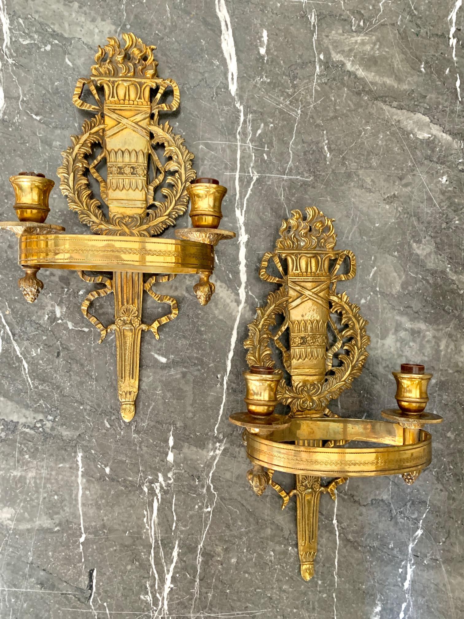 Pair 20th Century French Empre Style Bronze Wall Sconces For Sale 8