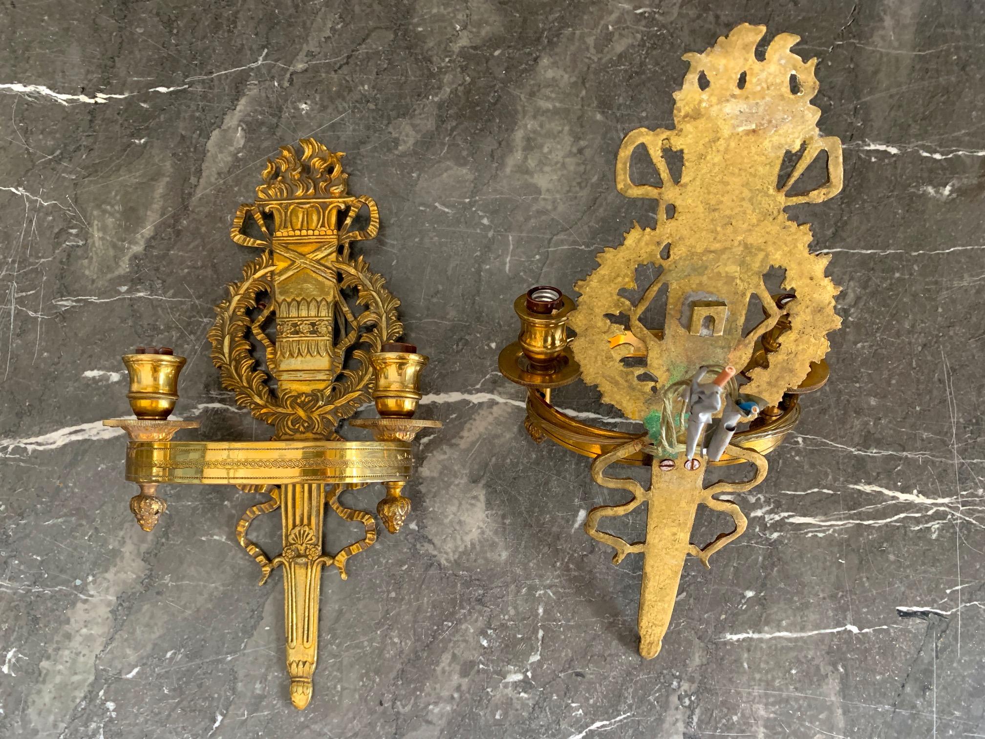 Empire Revival Pair 20th Century French Empre Style Bronze Wall Sconces For Sale