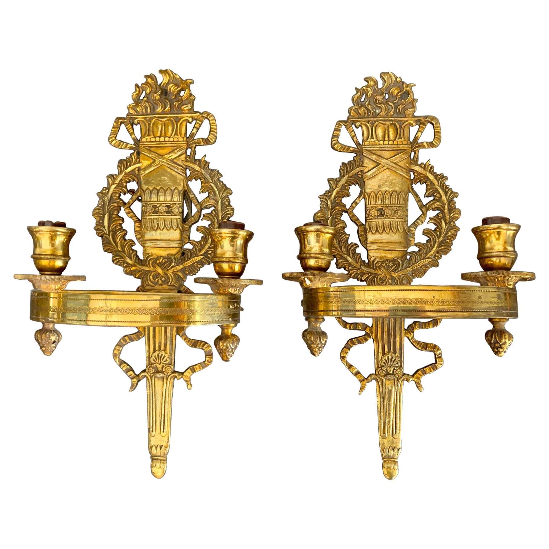 Paire d'Appliques Murales en Bronze de Style Empre Français du 20ème Siècle