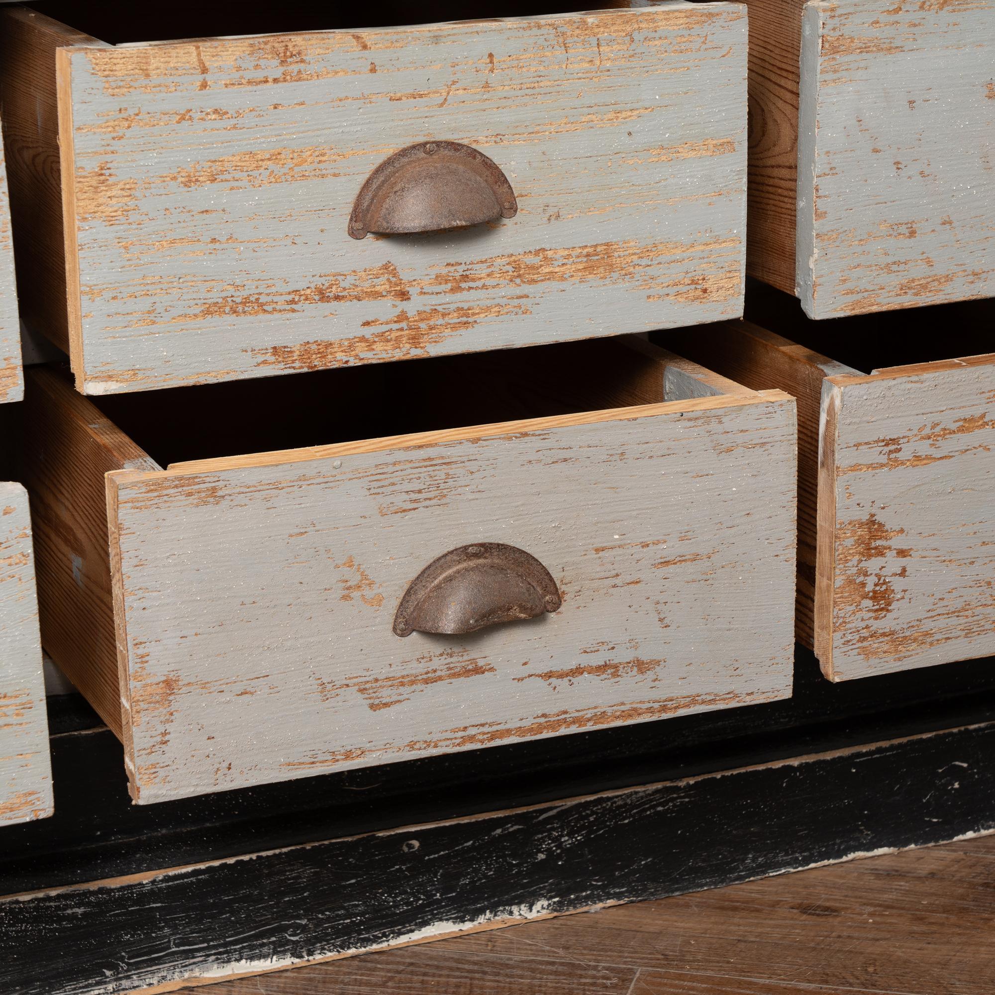 Pair, 20th Century French Gray Painted Apothecary Counters with 15 Drawers each For Sale 5