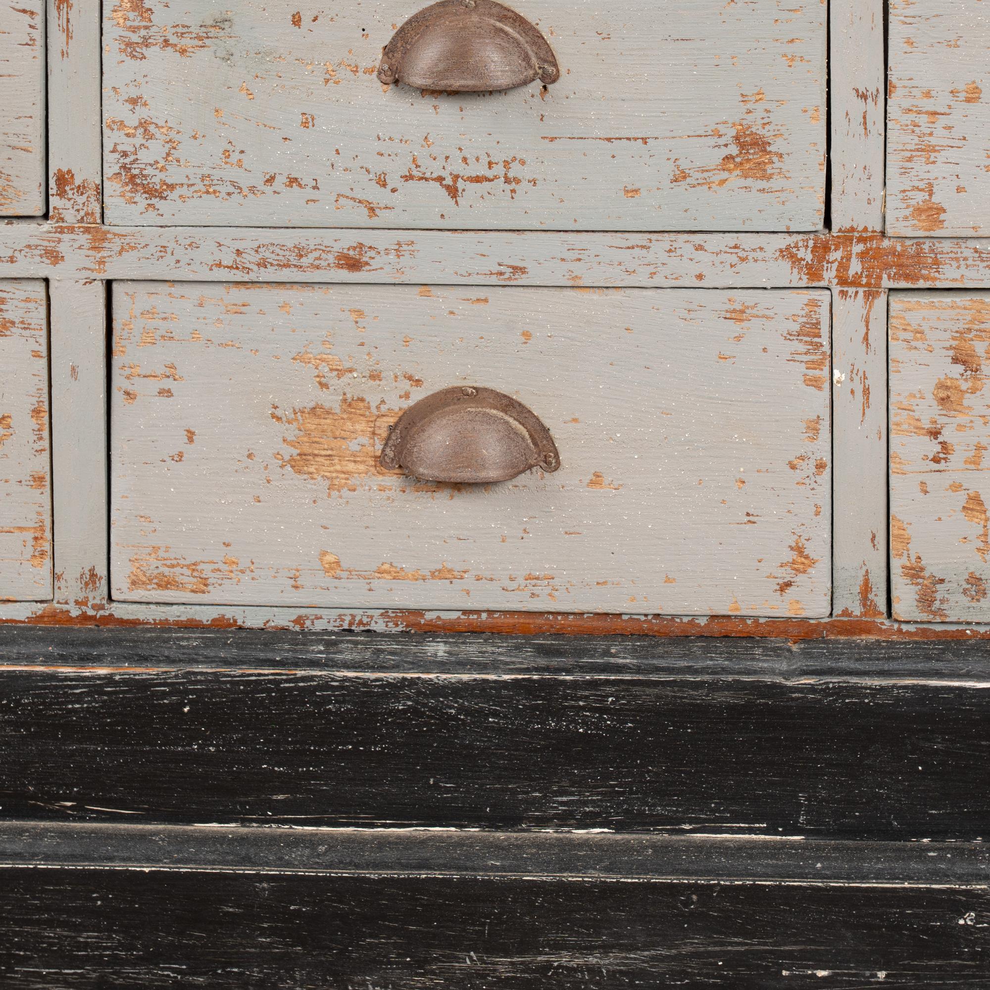 Pair, 20th Century French Gray Painted Apothecary Counters with 15 Drawers each For Sale 6