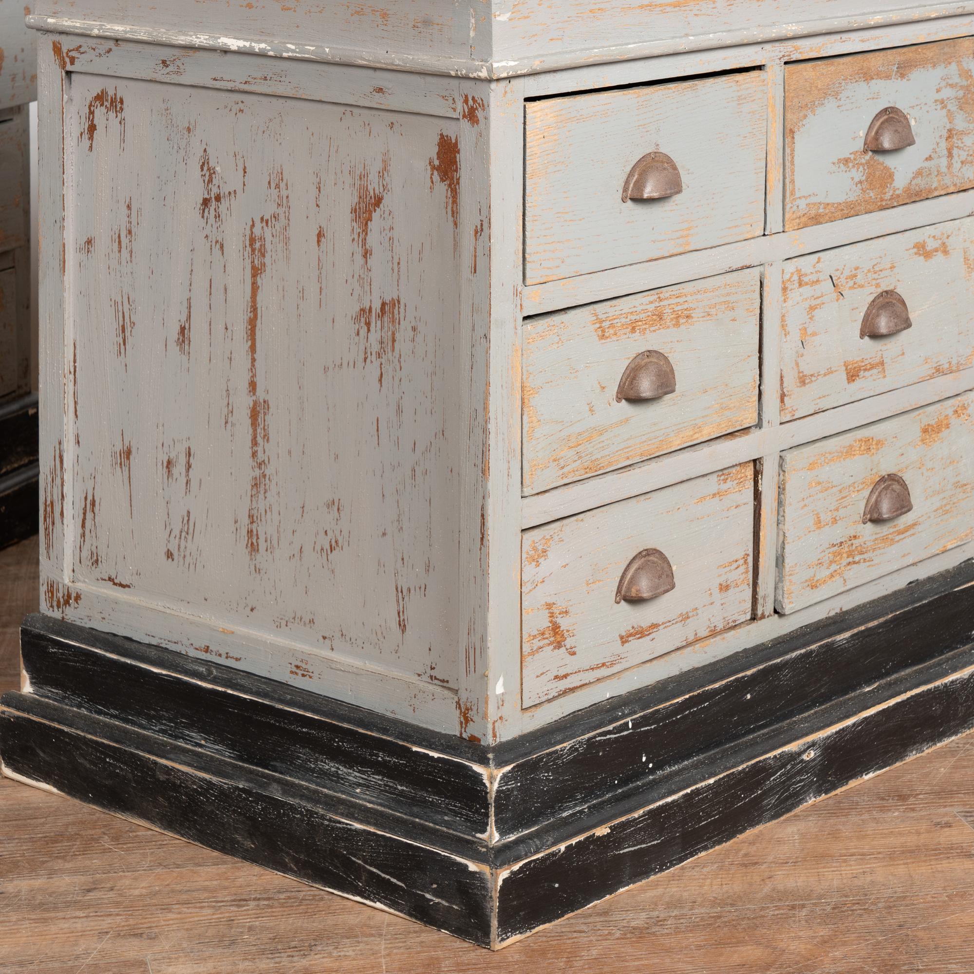 Pair, 20th Century French Gray Painted Apothecary Counters with 15 Drawers each For Sale 8