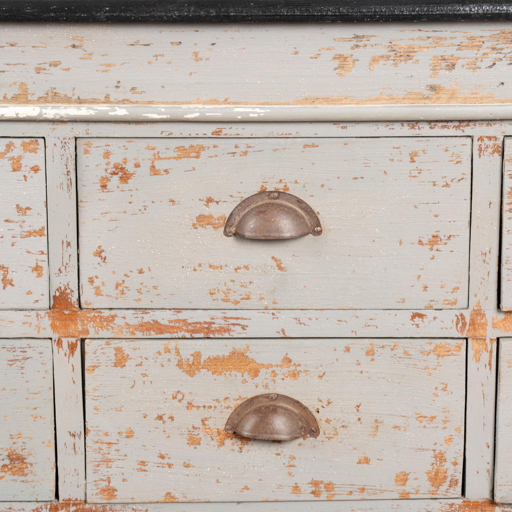 Pair, 20th Century French Gray Painted Apothecary Counters with 15 Drawers each For Sale 4