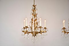 Pair 20th century gilded Italian chandeliers with glass drops