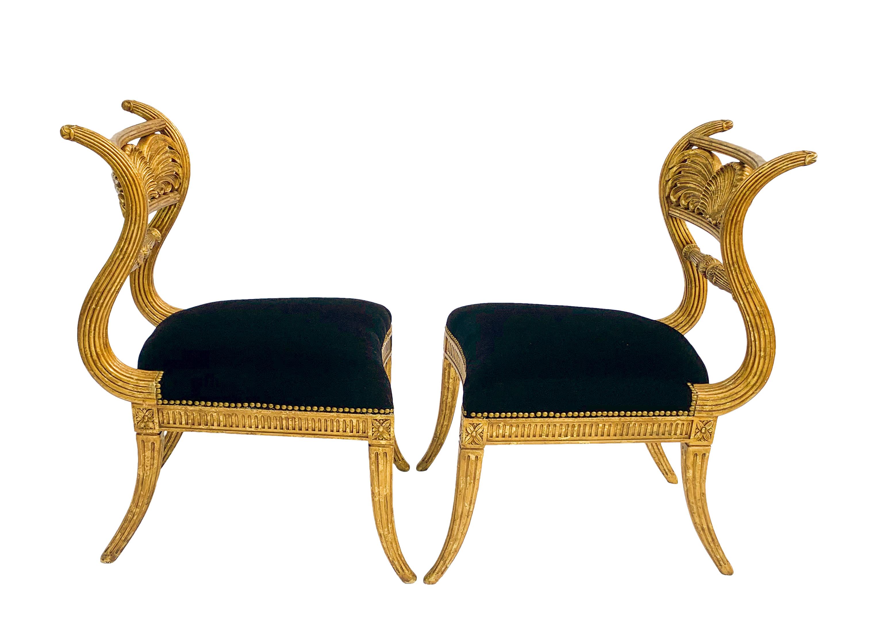 Indonesian Pair of 20th Century Gilded Regency Style Side Chairs by Maitland Smith