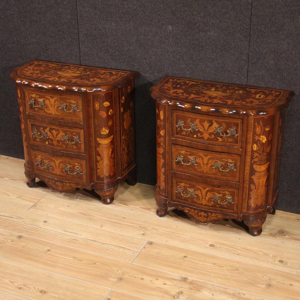 Pair 20th Century Inlaid Wood Dutch Bedside Tables, 1960 6