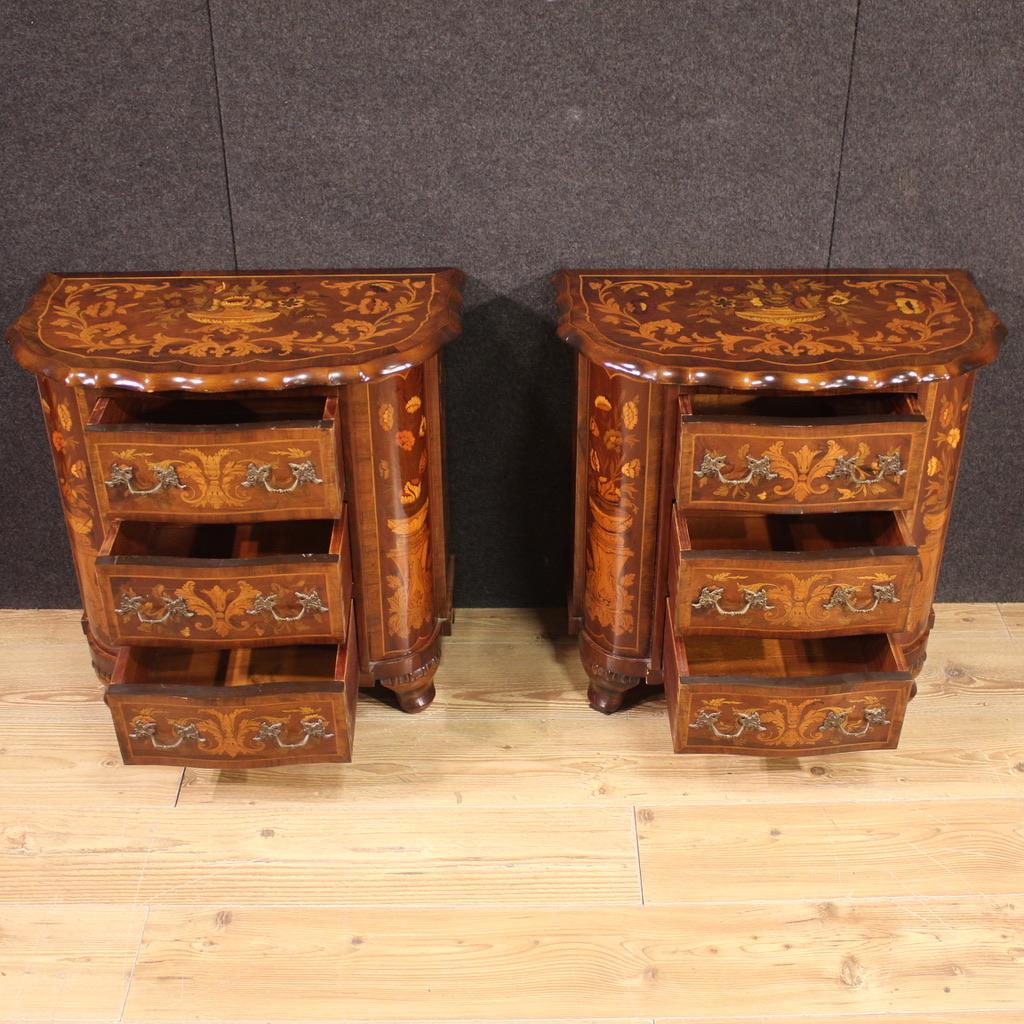 Pair 20th Century Inlaid Wood Dutch Bedside Tables, 1960s For Sale 7