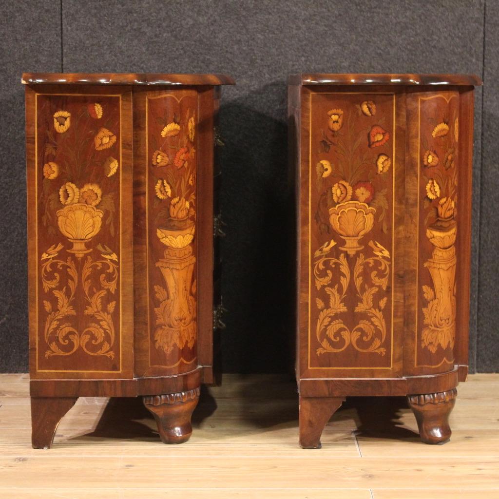 Pair 20th Century Inlaid Wood Dutch Bedside Tables, 1960s For Sale 8