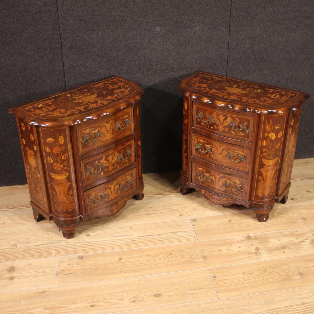 Pair 20th Century Inlaid Wood Dutch Bedside Tables, 1960s For Sale 11
