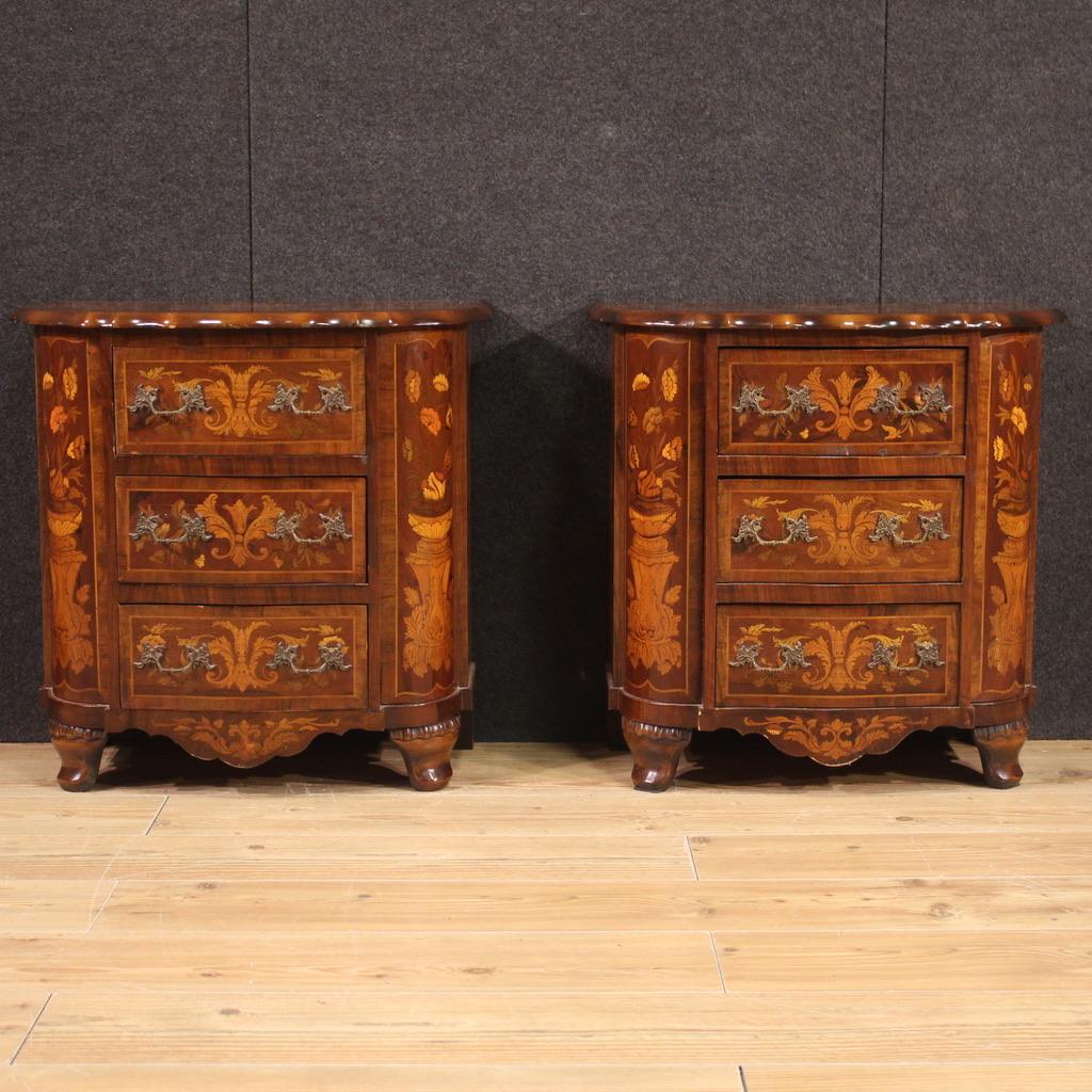 Pair 20th Century Inlaid Wood Dutch Bedside Tables, 1960 13