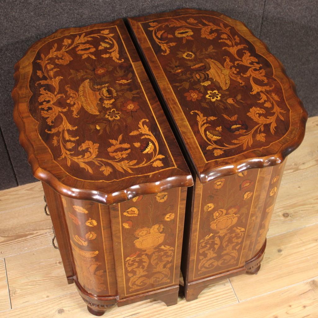 Pair 20th Century Inlaid Wood Dutch Bedside Tables, 1960s For Sale 14