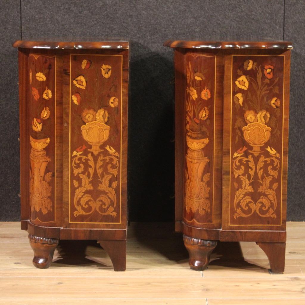 Pair 20th Century Inlaid Wood Dutch Bedside Tables, 1960s For Sale 15