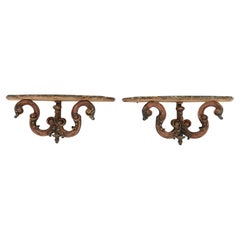 Pair 20th Century Italian Carved Polychrome Wall Shelves