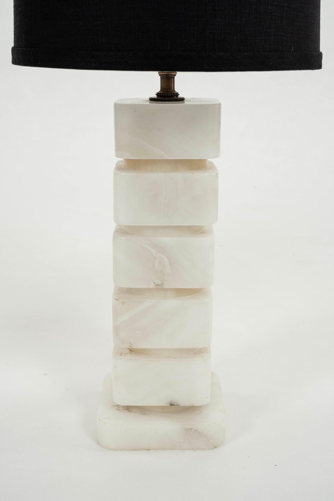 Pair 20th Century Italian White Alabaster Lamps In Good Condition In Houston, TX
