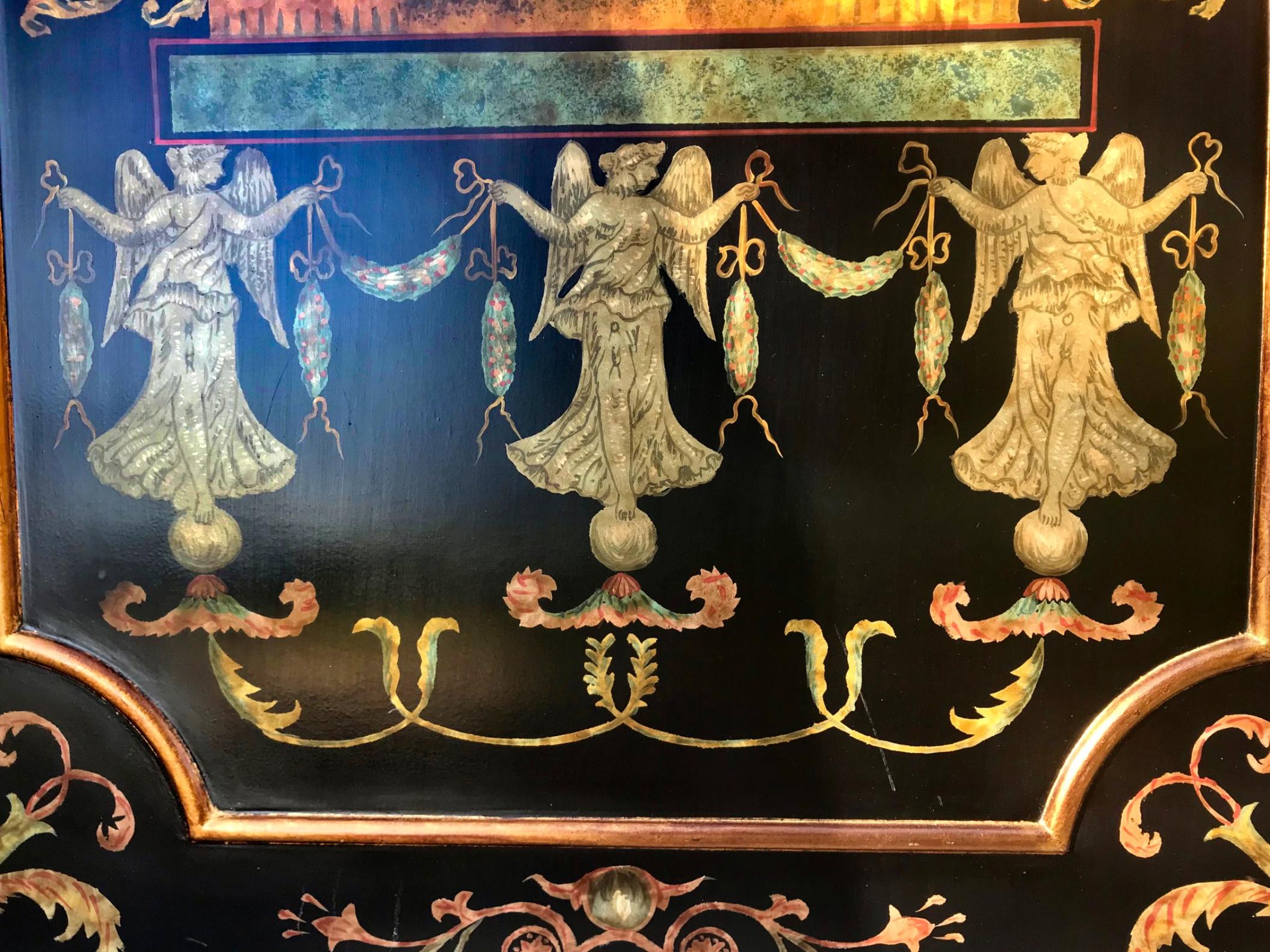 Hand-Painted Pair of 20th Century Large Venetian Renaissance Revival Wood Panels For Sale