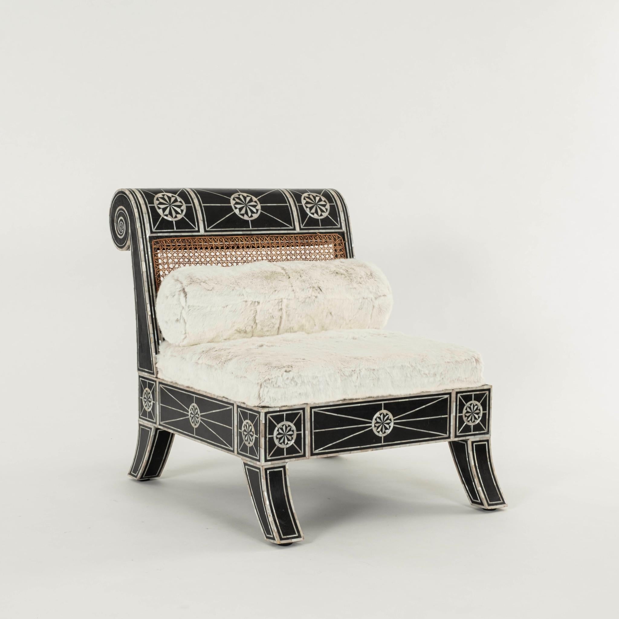 Philippine Pair 20th Century Mother of Pearl Slipper Chairs For Sale
