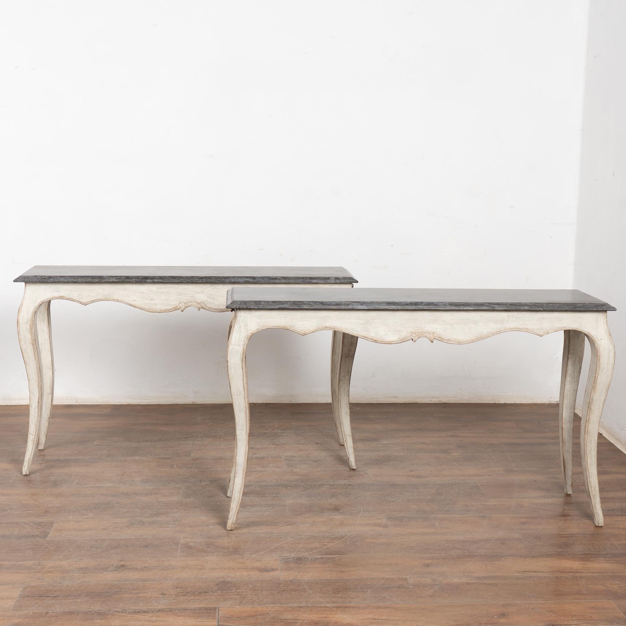 Pair, 20th Century Narrow White Swedish Marble-Top Console Tables For Sale 6