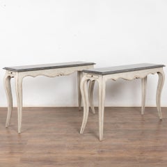 Pair, 20th Century Narrow White Swedish Marble-Top Console Tables