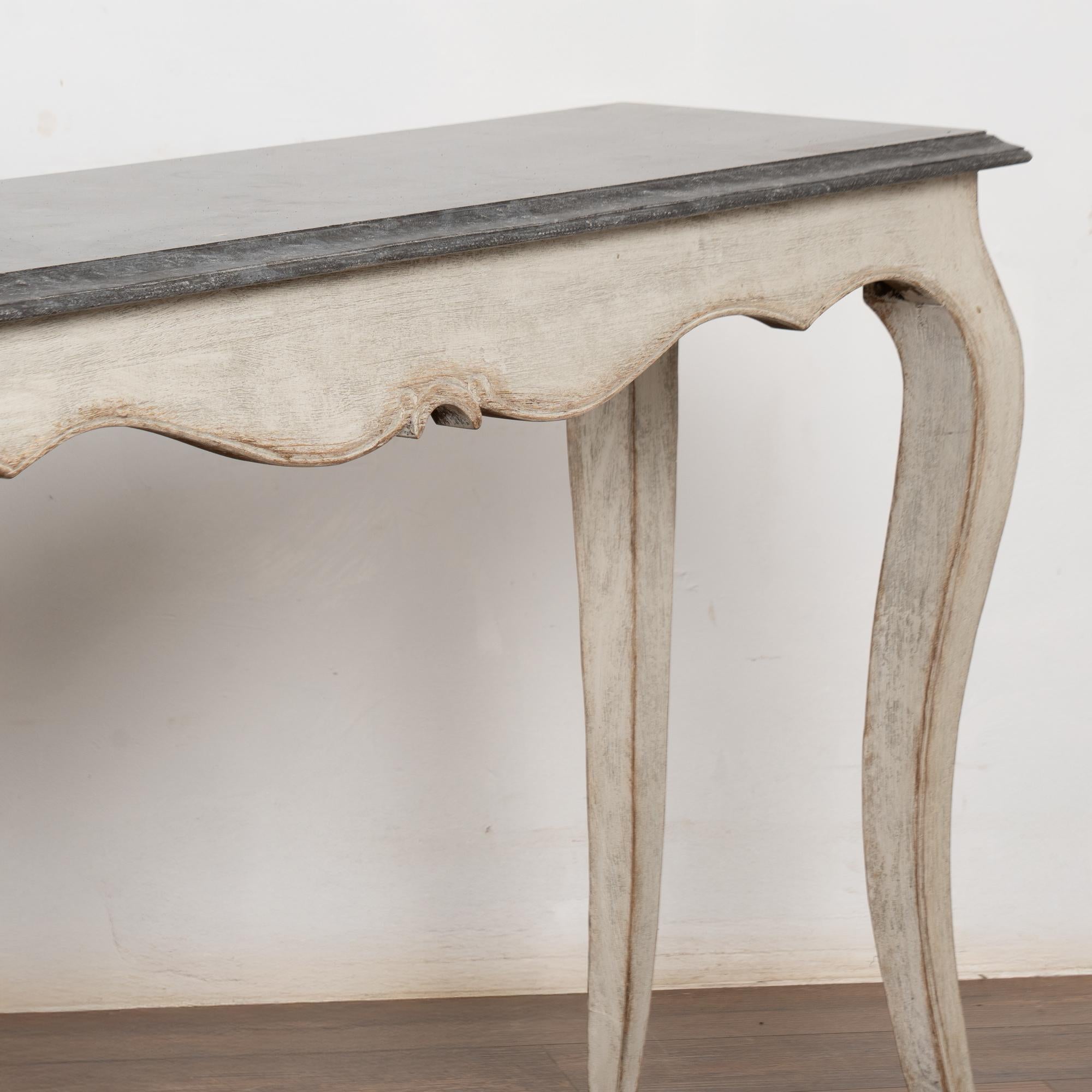 Hand-Crafted Pair, 20th Century Narrow White Swedish Marble-Top Console Tables For Sale