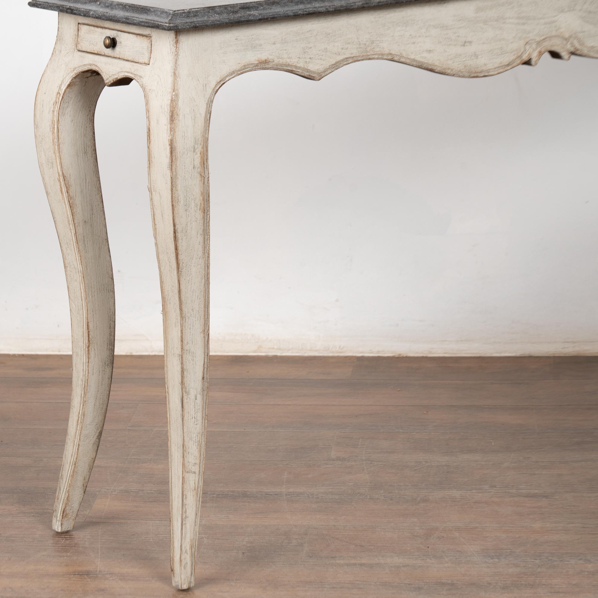 Pair, 20th Century Narrow White Swedish Marble-Top Console Tables In Good Condition For Sale In Round Top, TX