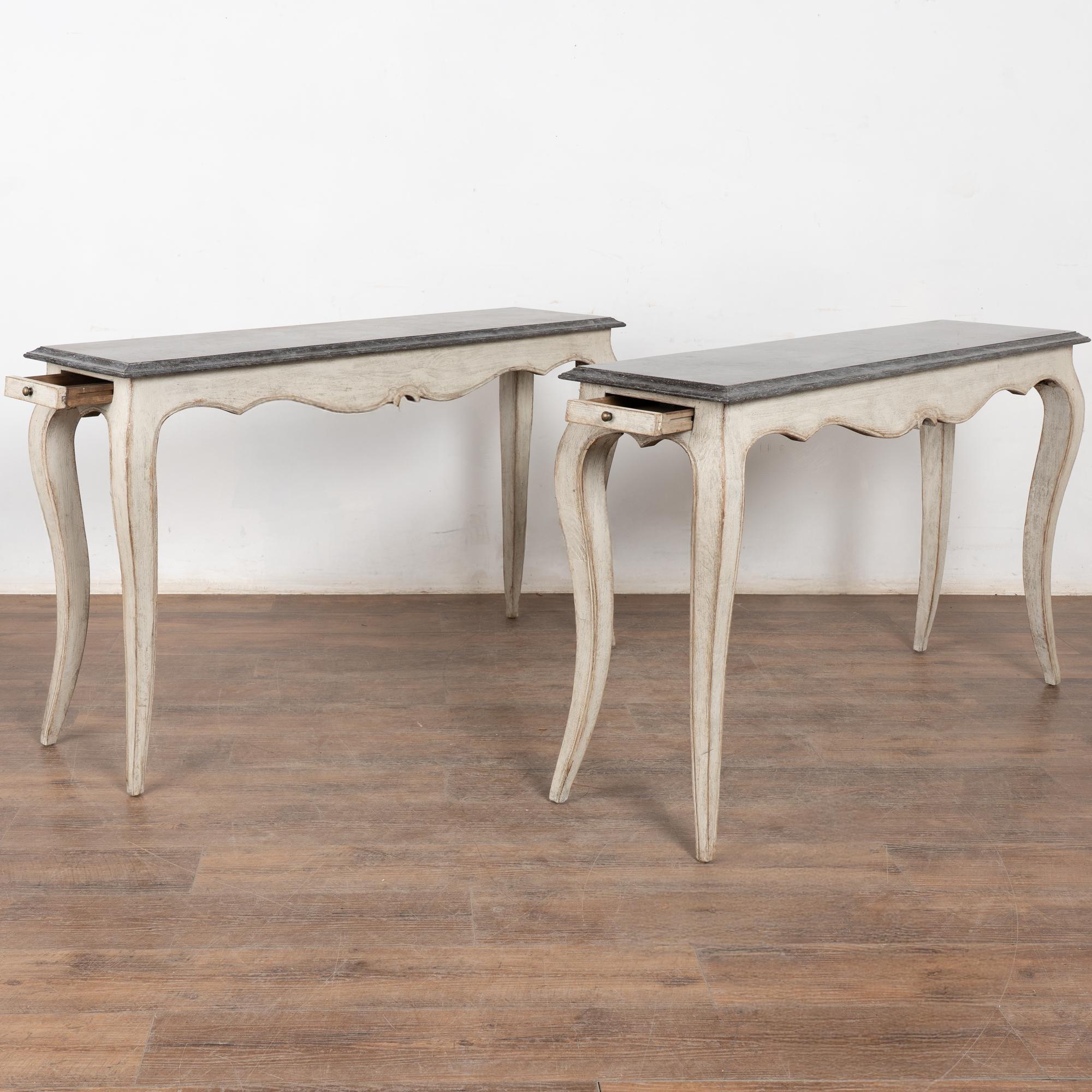 Pair, 20th Century Narrow White Swedish Marble-Top Console Tables For Sale 1