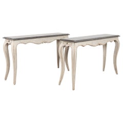 Pair, 20th Century Narrow White Swedish Marble-Top Console Tables