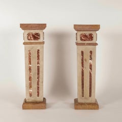 Pair 20th Century Neoclassical Revival Rouge Red Pink Marble Pedestals