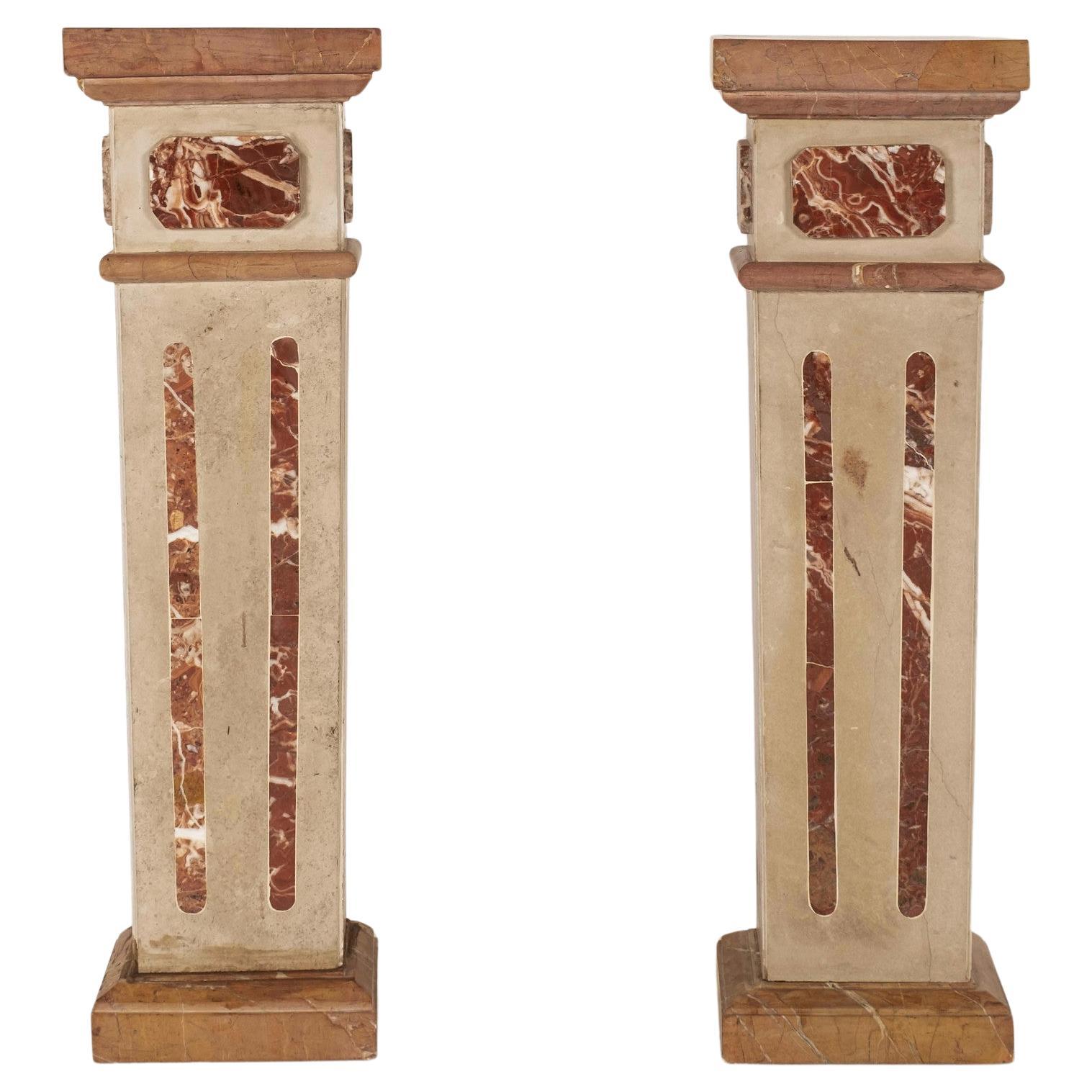 Pair 20th Century Neoclassical Revival Rouge Red Pink Marble Pedestals