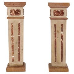 Pair 20th Century Neoclassical Revival Rouge Red Pink Marble Pedestals