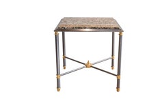 Pair 20th Century Neoclassical Steel and Brass Square Maison Charles Sidetables