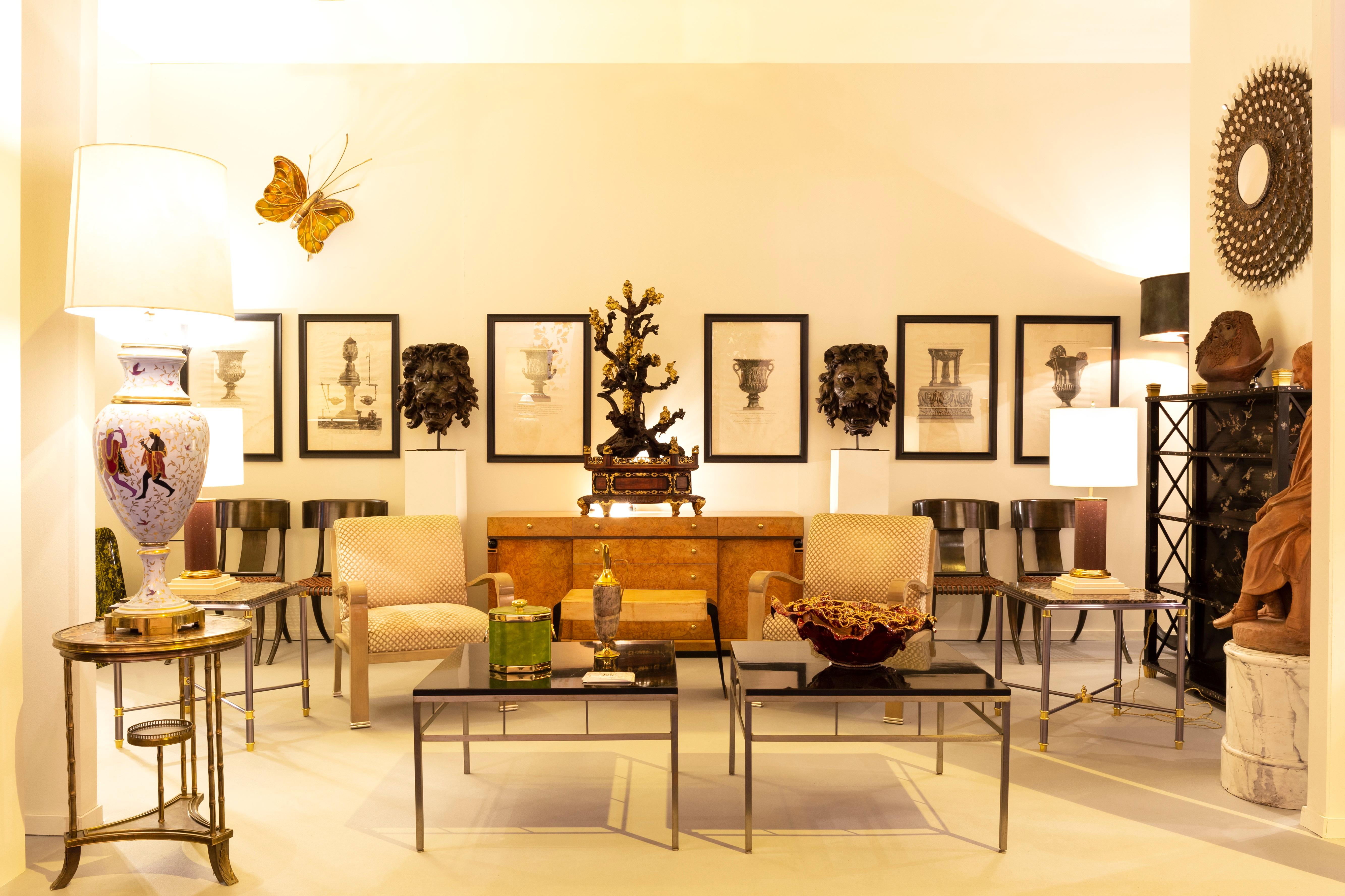 Late 20th Century Pair 20th Century Neoclassical Steel and Brass Square Maison Charles Sidetables