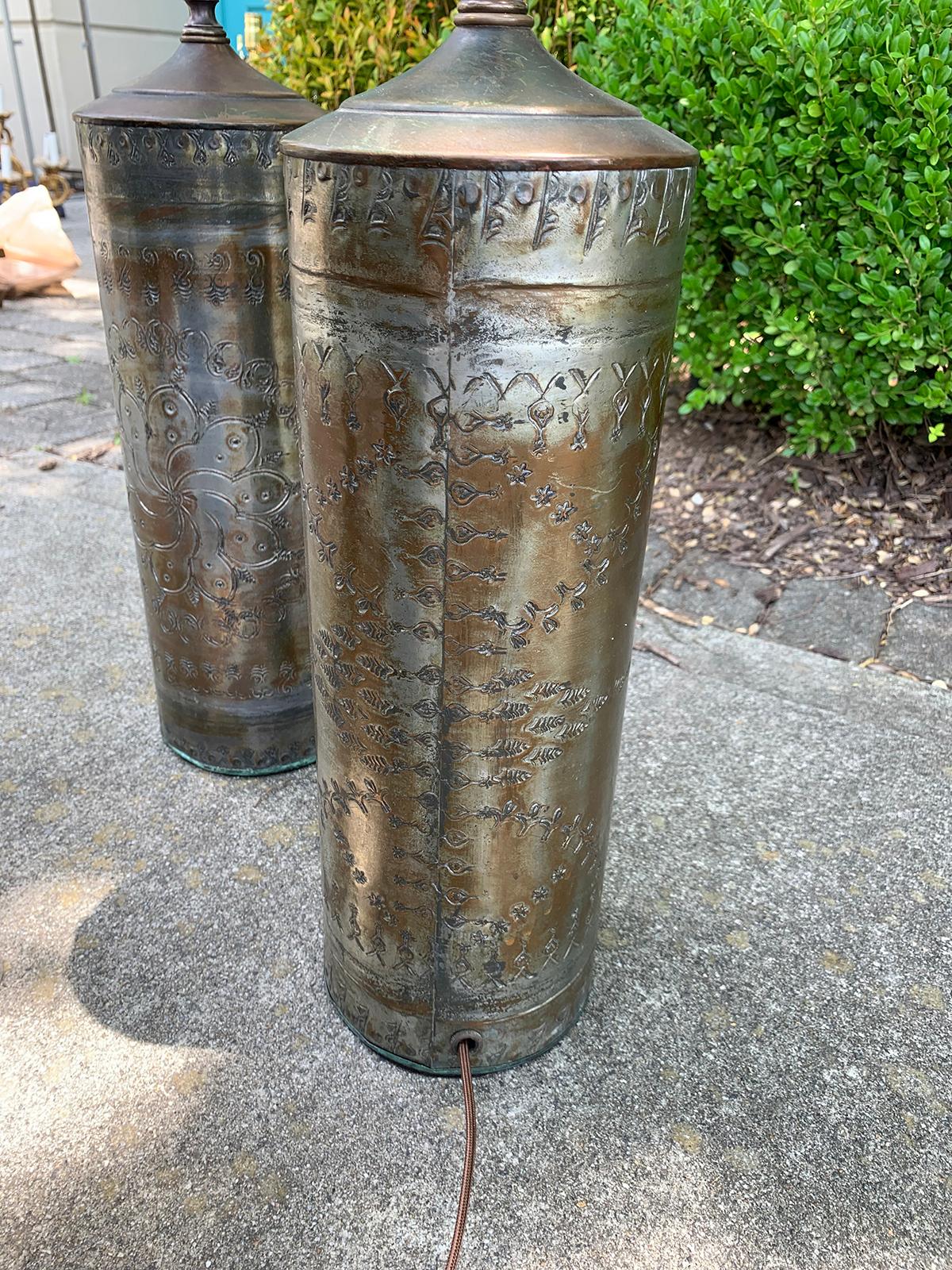 Pair of 20th Century Punched Tin Cylinder Lamps 10