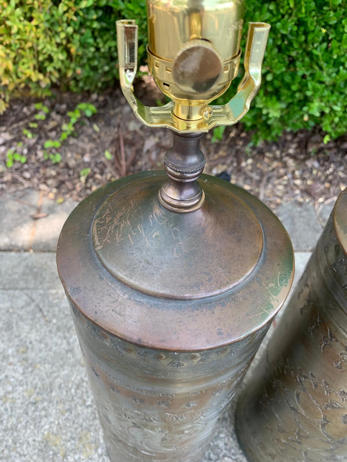 Pair of 20th Century Punched Tin Cylinder Lamps 11