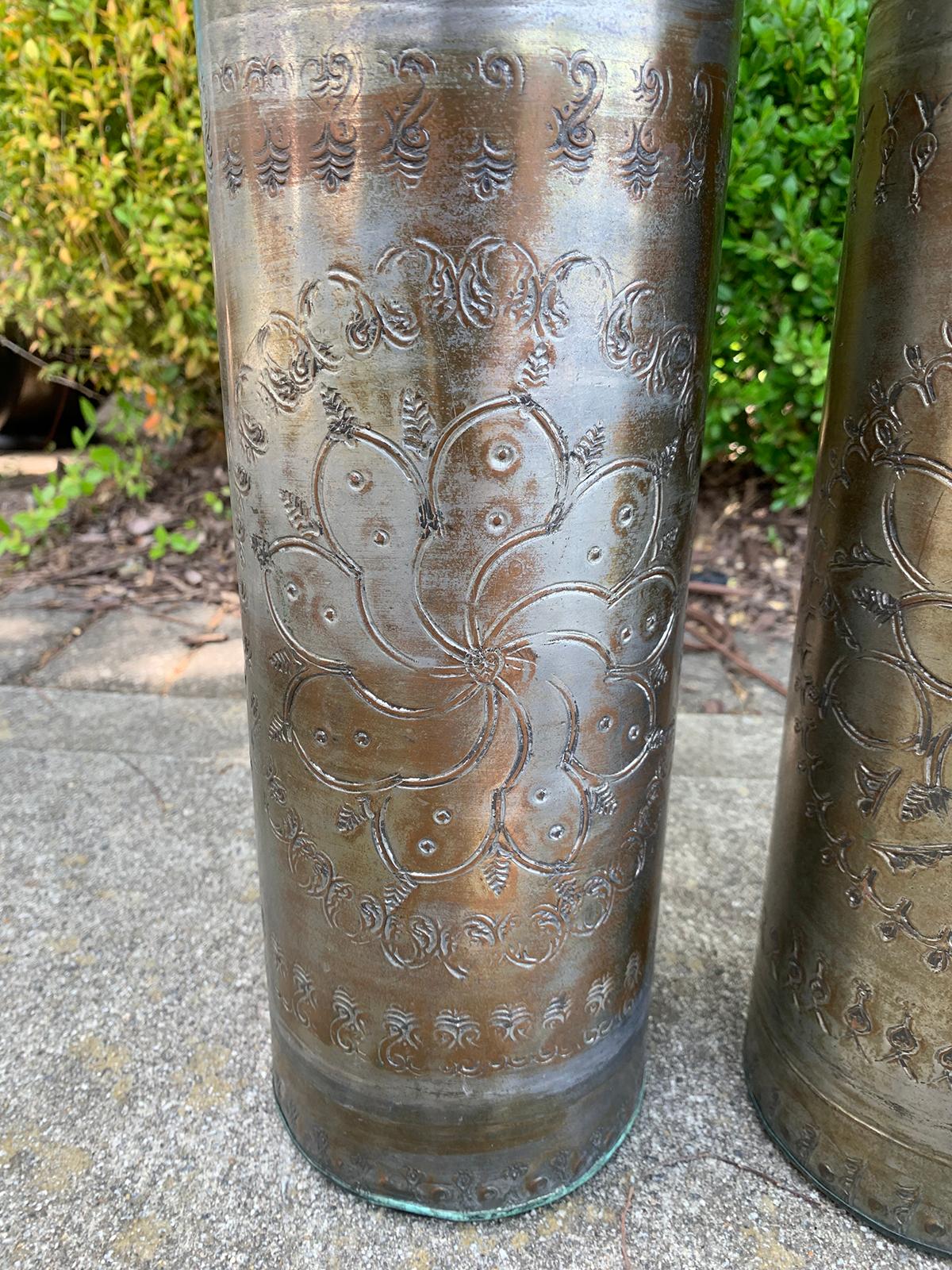 Pair of 20th Century Punched Tin Cylinder Lamps 3