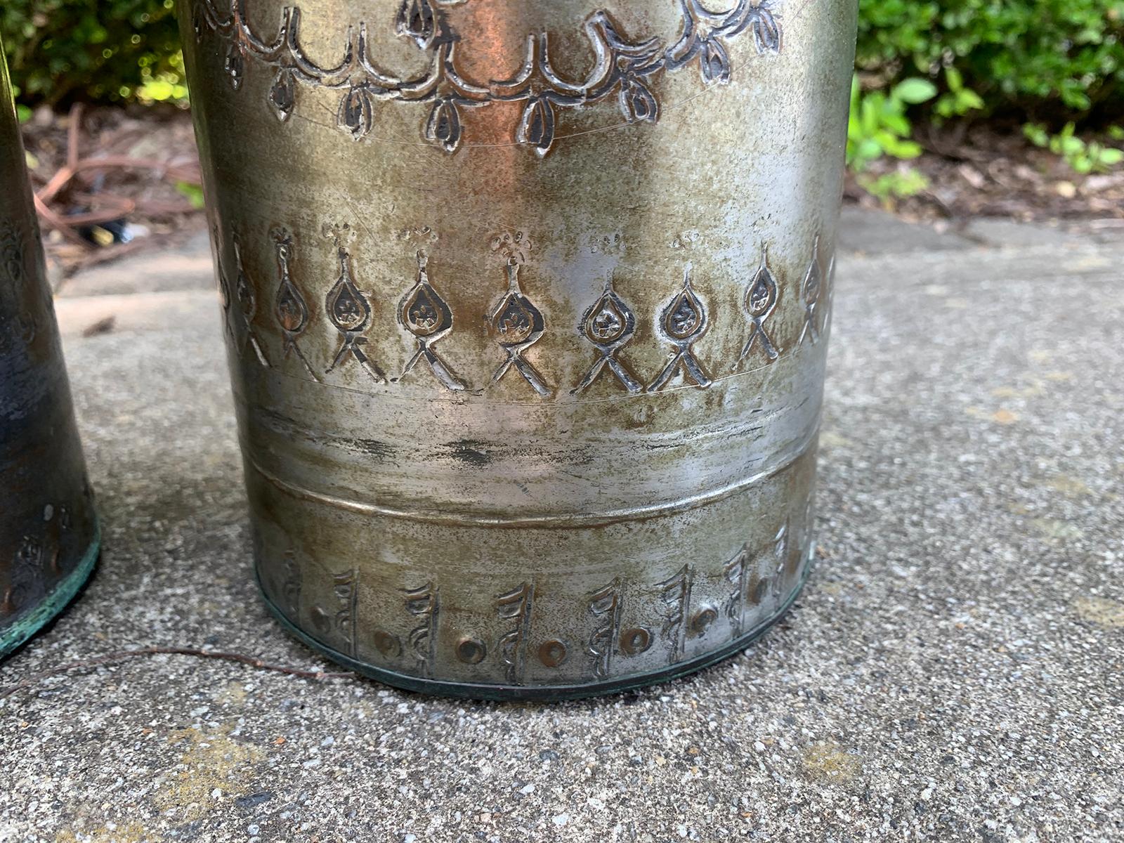 Pair of 20th Century Punched Tin Cylinder Lamps 5