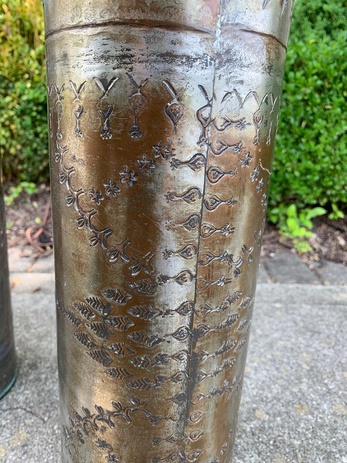 Pair of 20th Century Punched Tin Cylinder Lamps 6