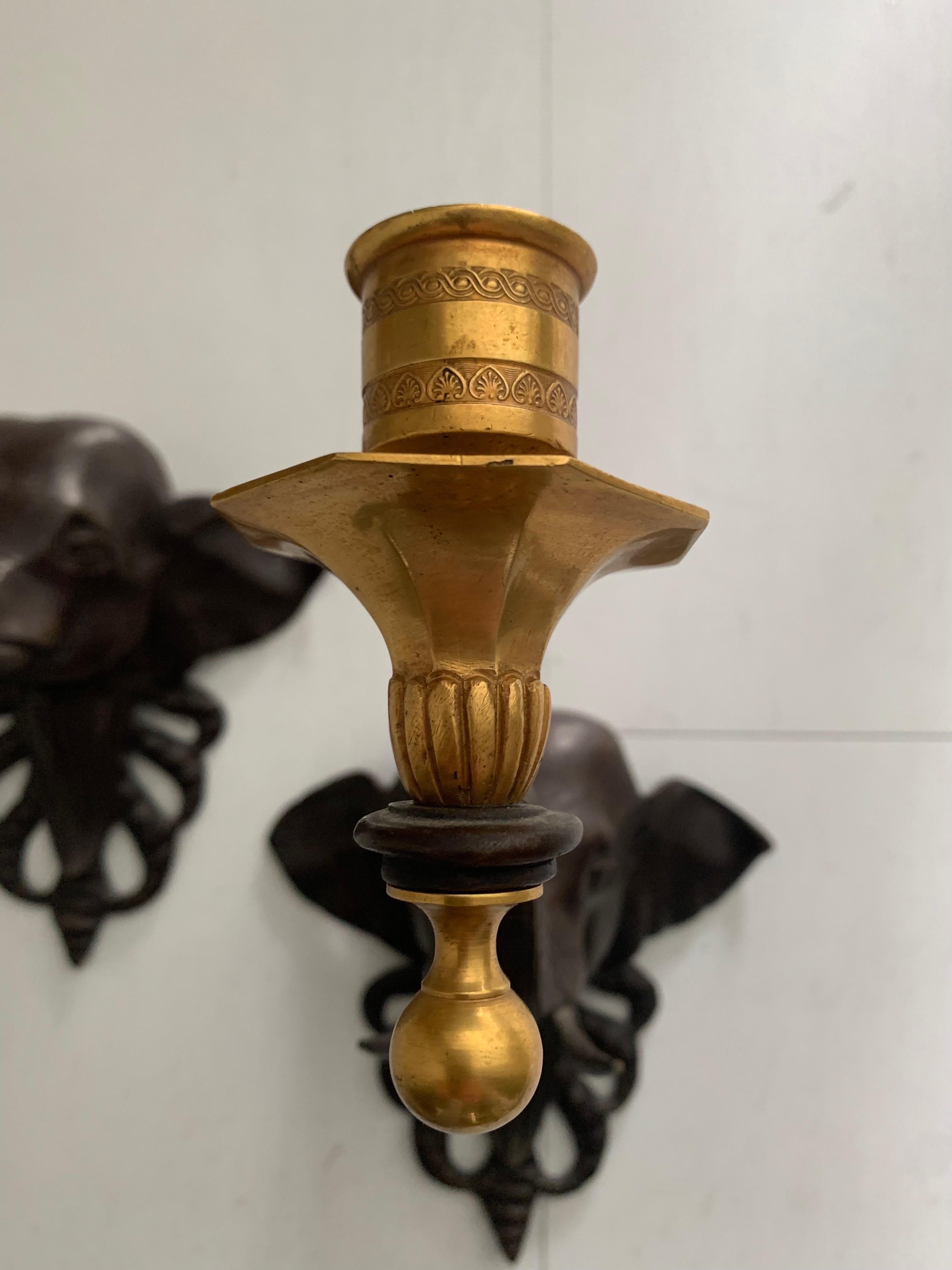 Pair 20th Century Regency Style  Bronze and Ormolu  Candle Holder Sconces For Sale 15