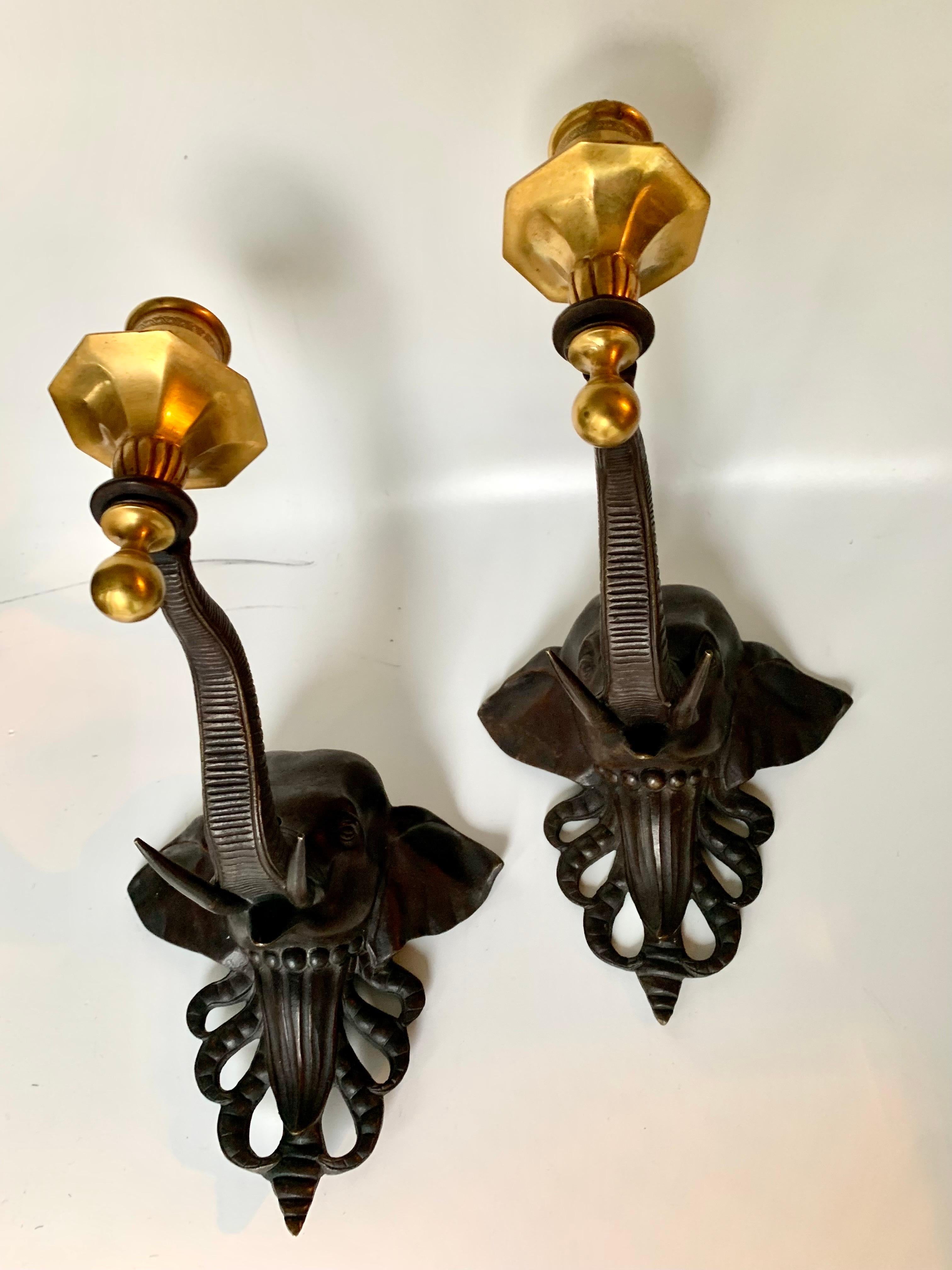 Pair 20th Century Regency Style  Bronze and Ormolu  Candle Holder Sconces In Good Condition For Sale In Madrid, ES