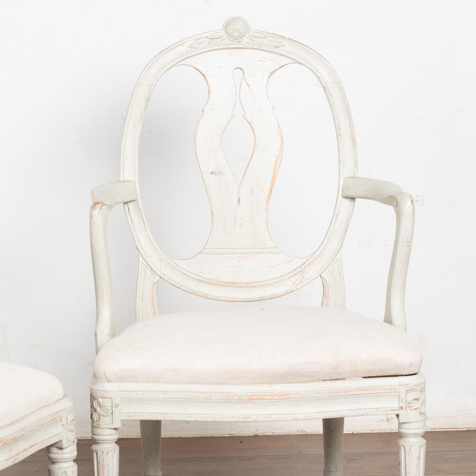 Linen Pair, 20th Century Swedish Gustavian Style Armchairs For Sale