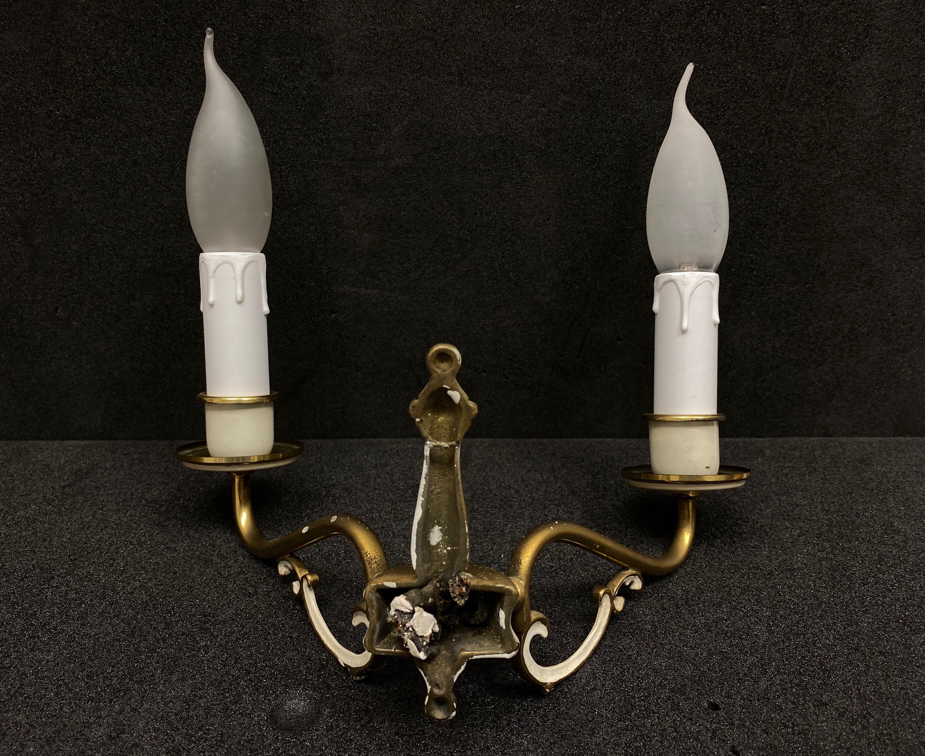 Pair of 20th Century Tole Style Two-Light Sconces, German, 1960s For Sale 3