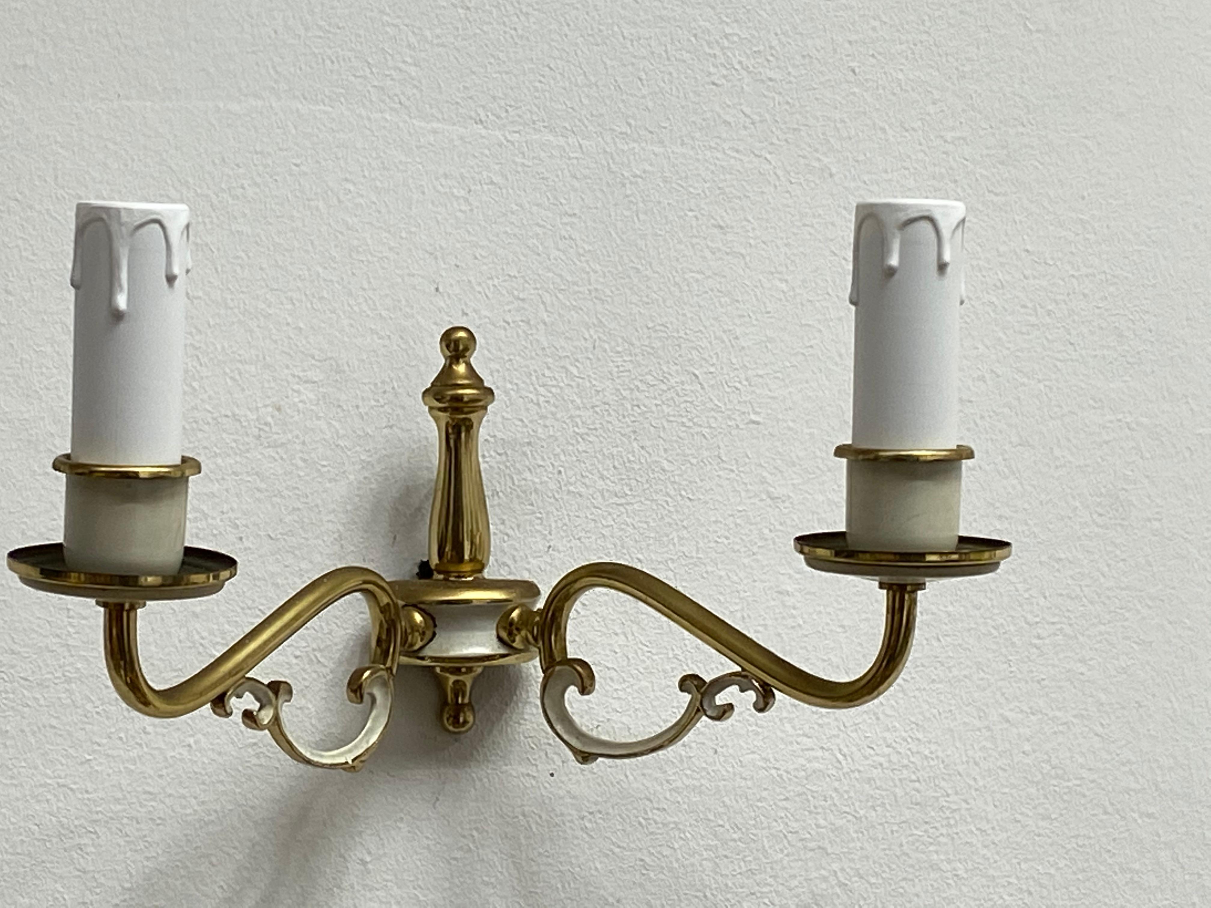 Hollywood Regency Pair of 20th Century Tole Style Two-Light Sconces, German, 1960s For Sale
