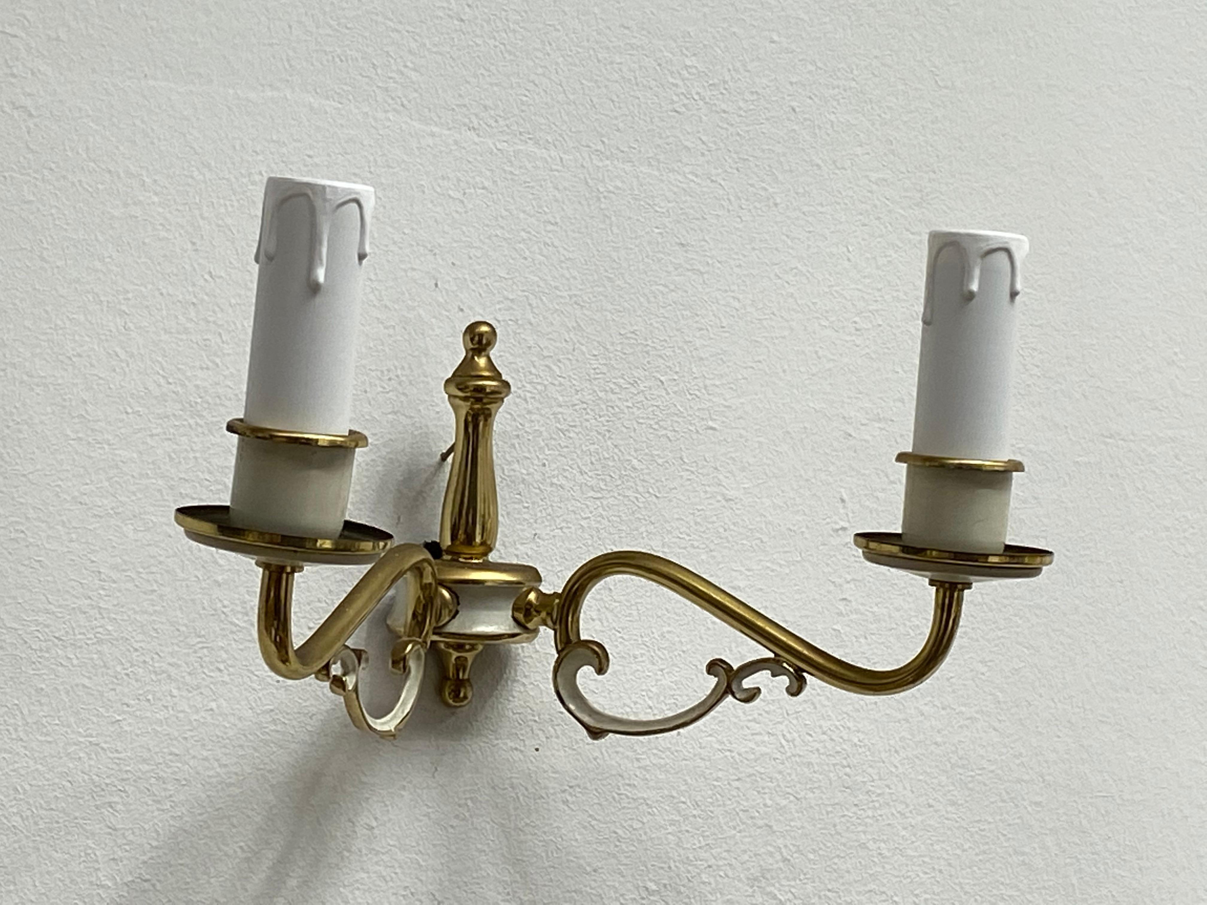 Italian Pair of 20th Century Tole Style Two-Light Sconces, German, 1960s For Sale
