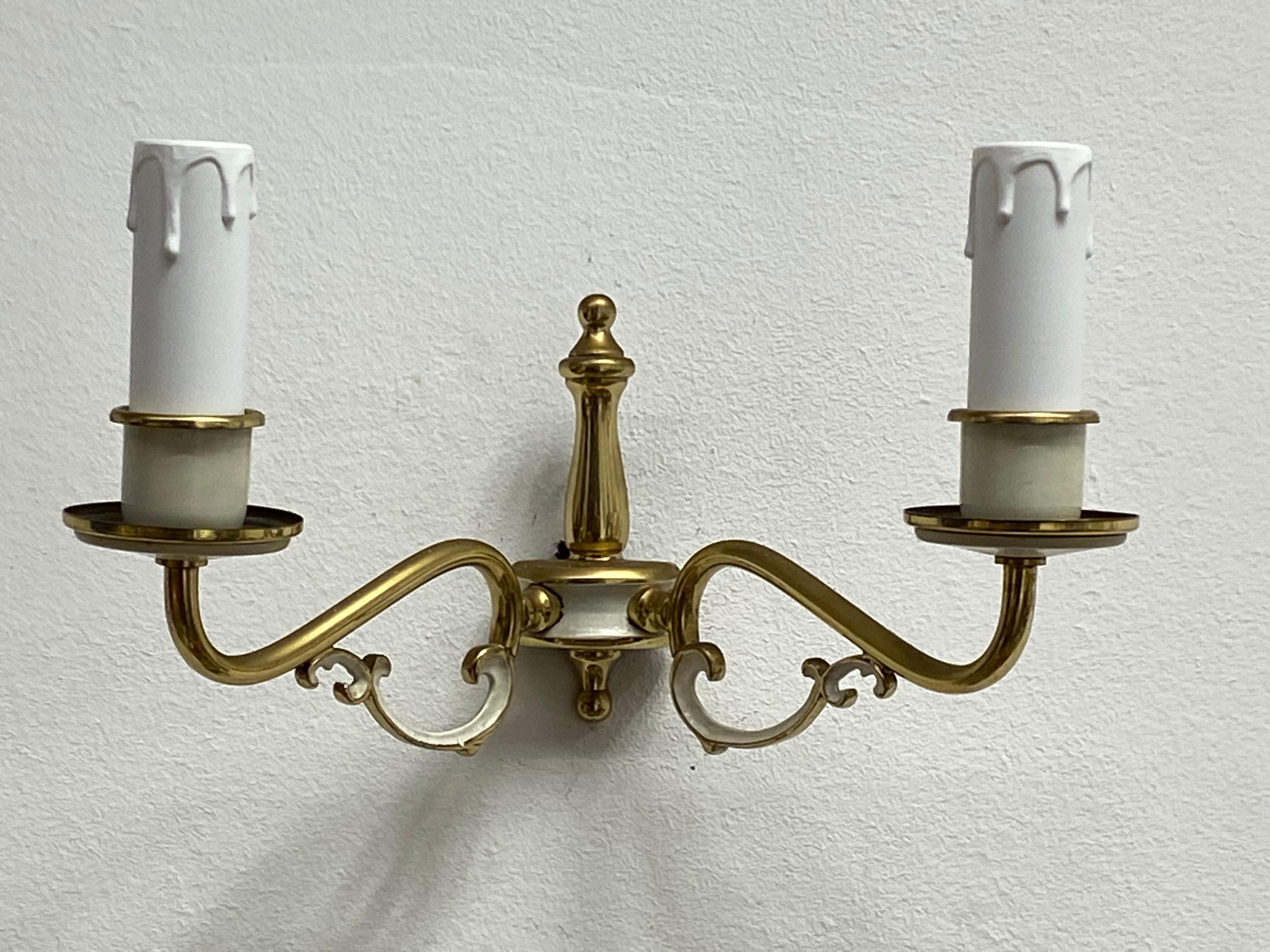 Pair of 20th Century Tole Style Two-Light Sconces, German, 1960s In Good Condition For Sale In Nuernberg, DE
